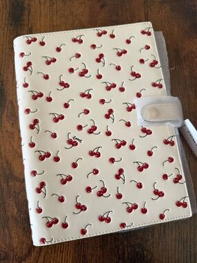 Cherry Print Coach Notebook - Red Cherries on Cream